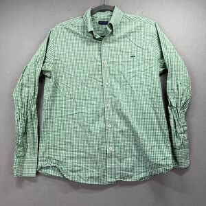 Fish Hippie Casual Shirt‎ Men Medium White Green Gingham Tailored Fit Oxford